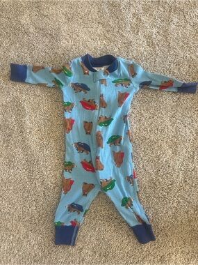 Hanna Andersson Blue Bear Print One-Piece Footless Pajamas Baby 6-9 Months